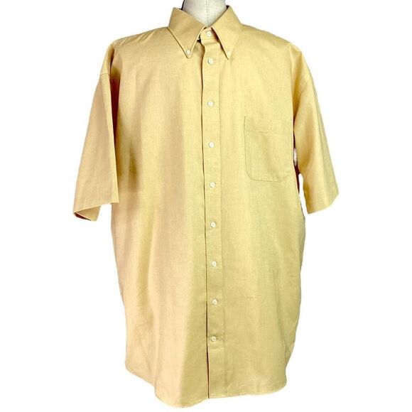 Stafford Shirt Men 18.5 Yellow Oxford Short Sleeve Pocket Classic Vintage NEW - Picture 1 of 7
